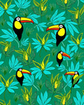 Tropical Toucan Jungle Leaf Pattern Rug