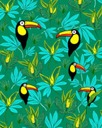 Tropical Toucan Jungle Leaf Pattern Rug