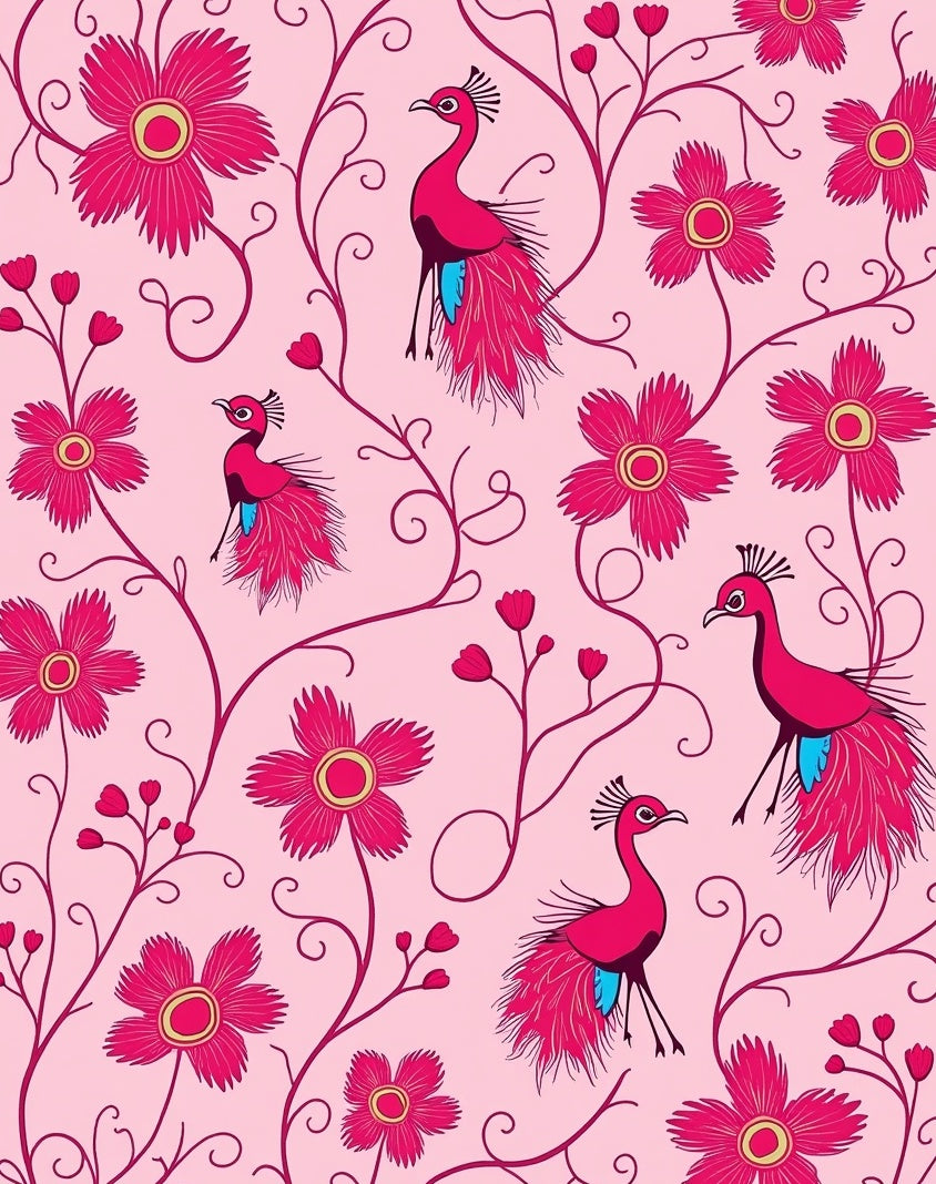 Pretty Pink Peacock Bloom Design Rug