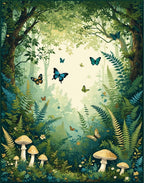 Enchanted Forest Butterfly Mushroom Design Rug