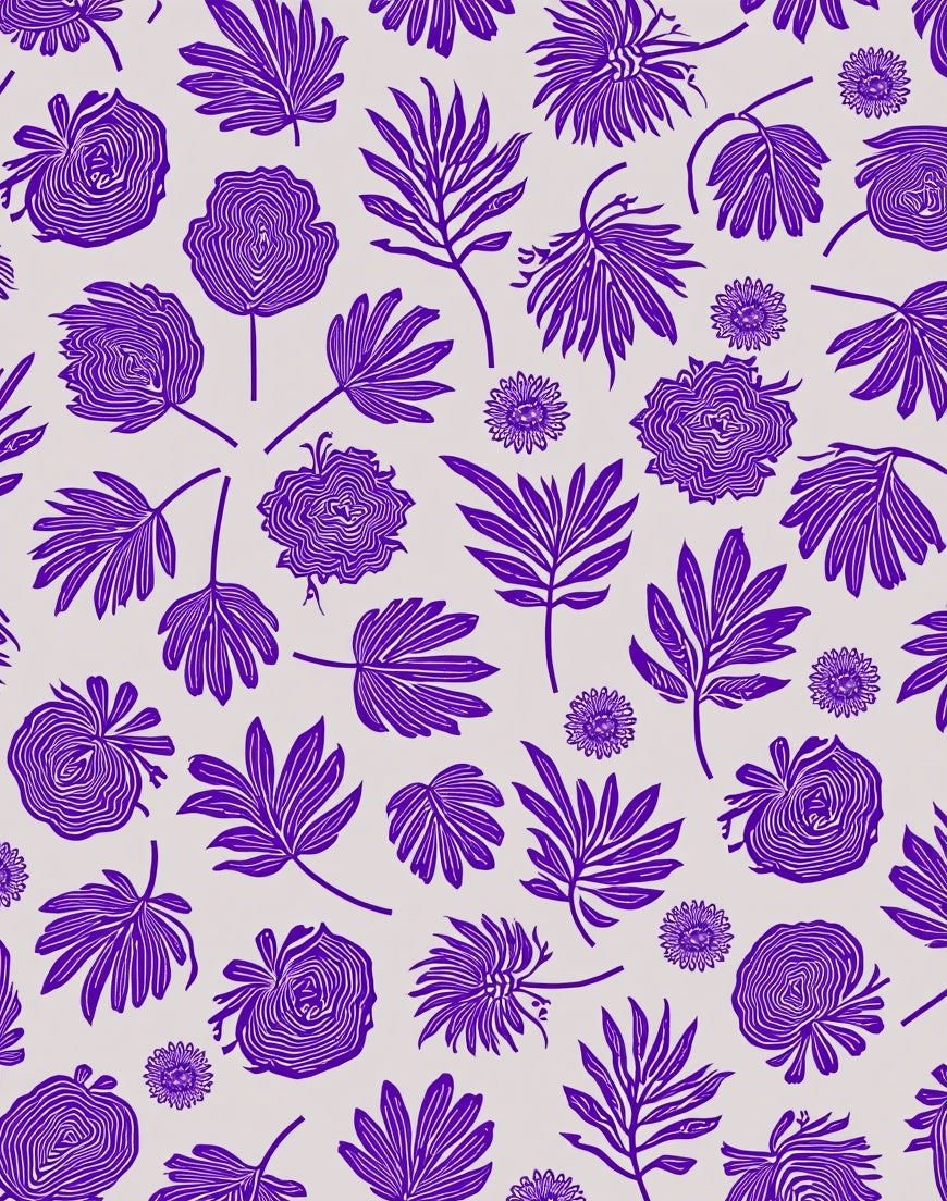Purple Floral Leaf Pattern Rug