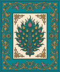 Ornate Teal Gold Peacock Feather Design Rug