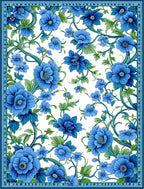 Vibrant Blue Floral Vine Pattern Rug