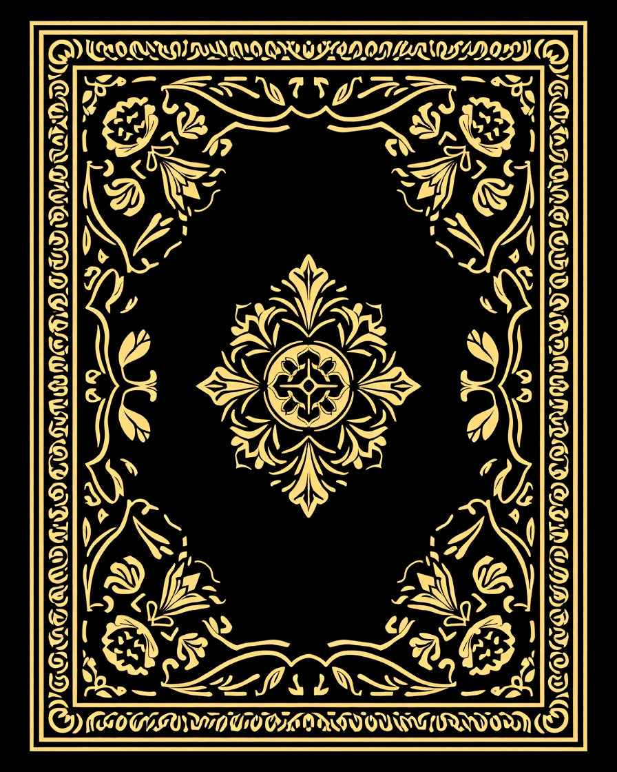 Ornate Golden Floral Centerpiece Design Rug