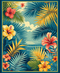 Tropical Hibiscus Floral Leaf Pattern Rug