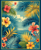 Tropical Hibiscus Floral Leaf Pattern Rug