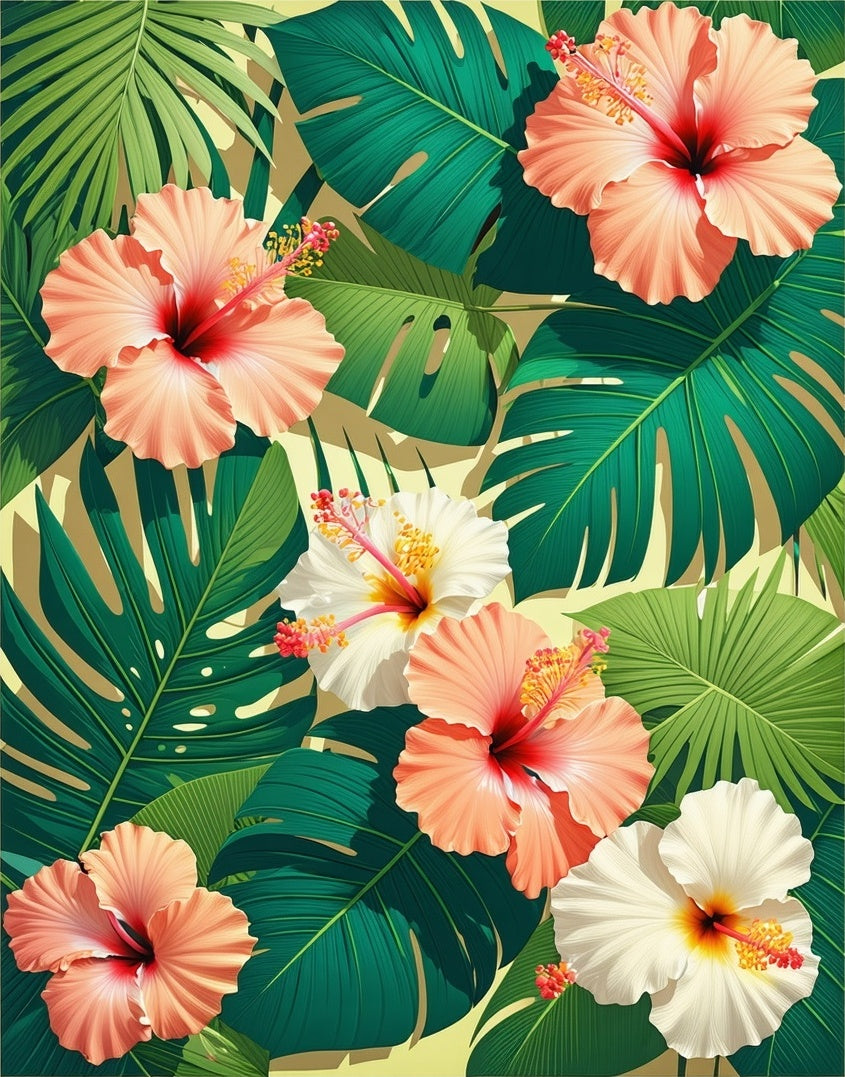 Tropical Hibiscus Flower Botanical Print Rug