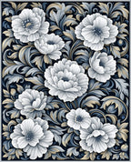 Opulent White Floral Scrollwork Rug
