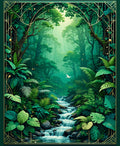 Enchanted Forest Waterfall Art Deco Rug