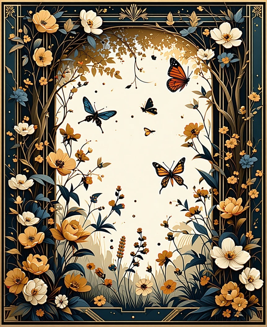 Floral Butterfly Woodland Garden Rug