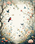 Birds and Blossoms Garden Scene Rug