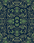 Dark Navy Green Floral Swirl Rug