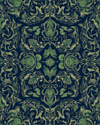 Dark Navy Green Floral Swirl Rug