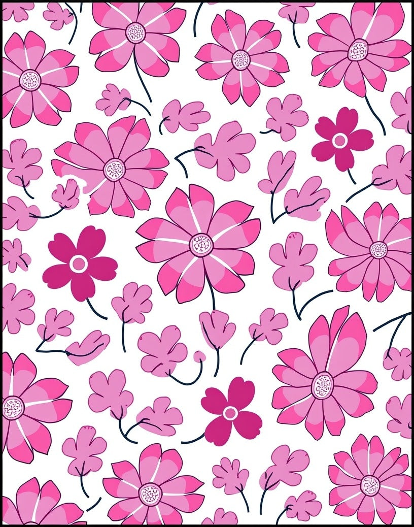 Pink Floral Pattern With Stemmed Flowers Rug