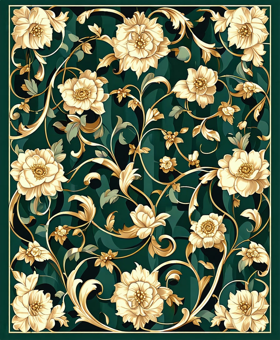 Elegant Floral Swirls Cream Green Rug