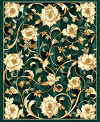 Elegant Floral Swirls Cream Green Rug