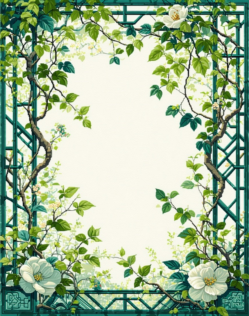 Green Vine White Floral Garden Rug