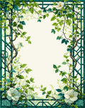 Green Vine White Floral Garden Rug