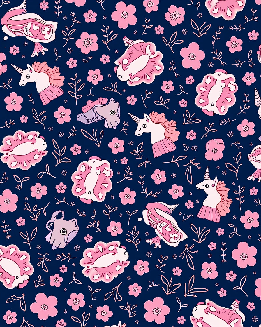 Whimsical Unicorn Floral Navy Rug