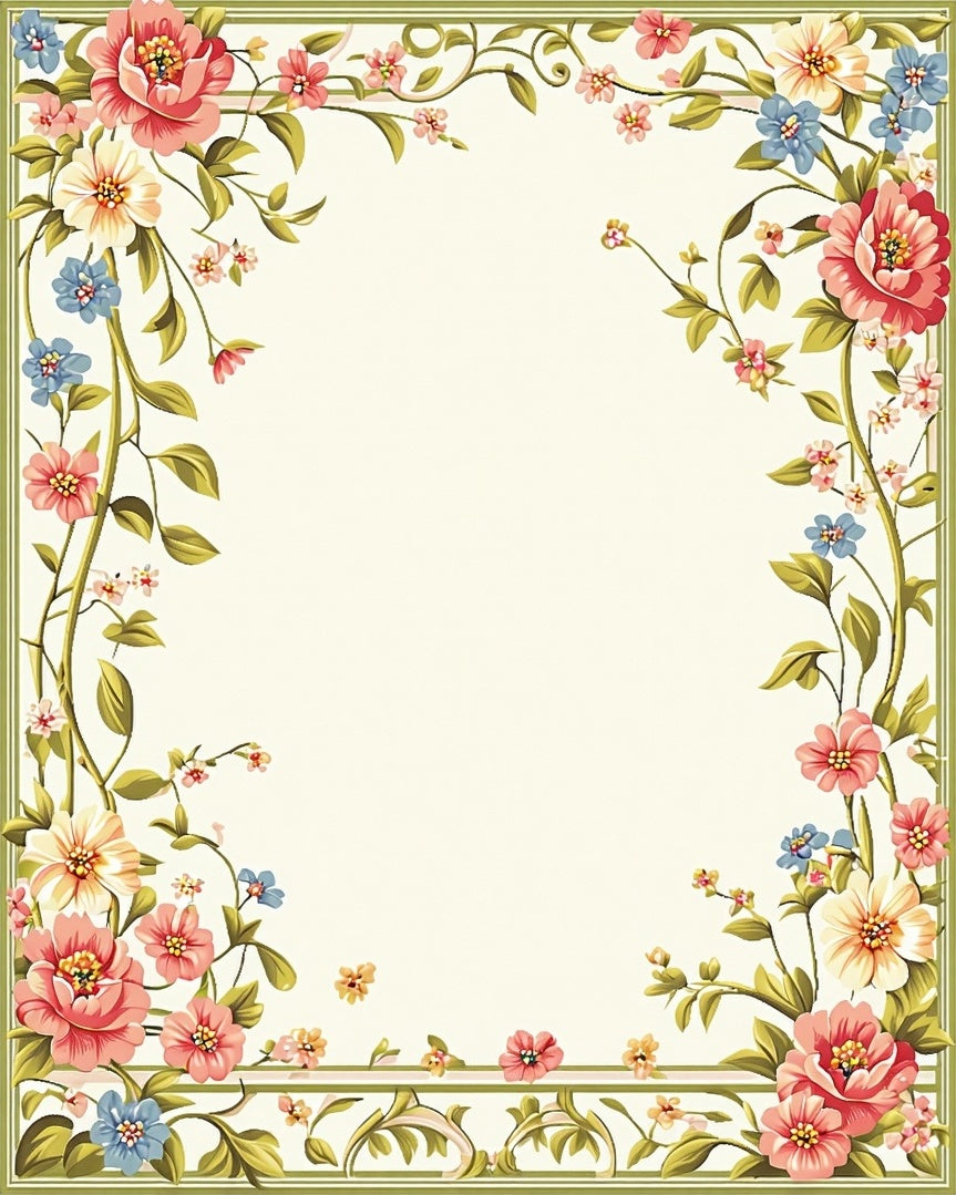Vintage Floral Vine Border Pattern Rug