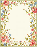 Vintage Floral Vine Border Pattern Rug