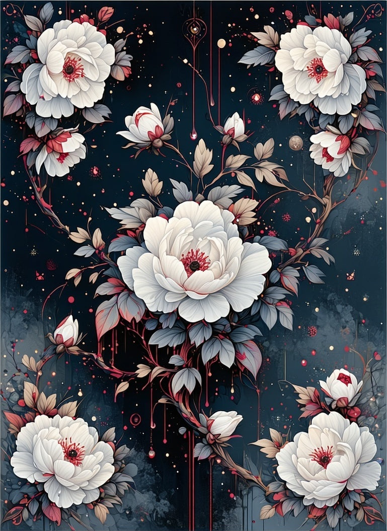 Dark Floral Botanical Painting Pattern Rug