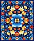 Vibrant Floral Mandala Tile Design Rug