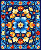 Vibrant Floral Mandala Tile Design Rug