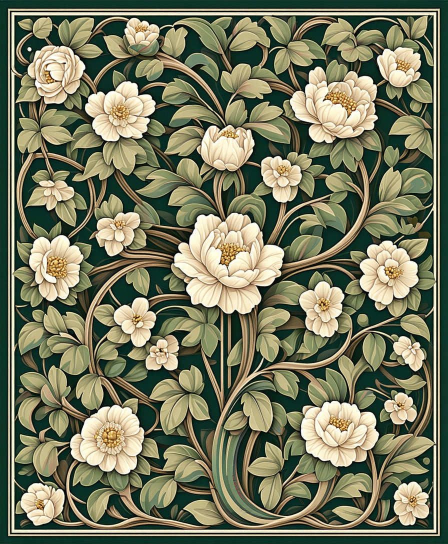 Art Nouveau White Floral Pattern Rug