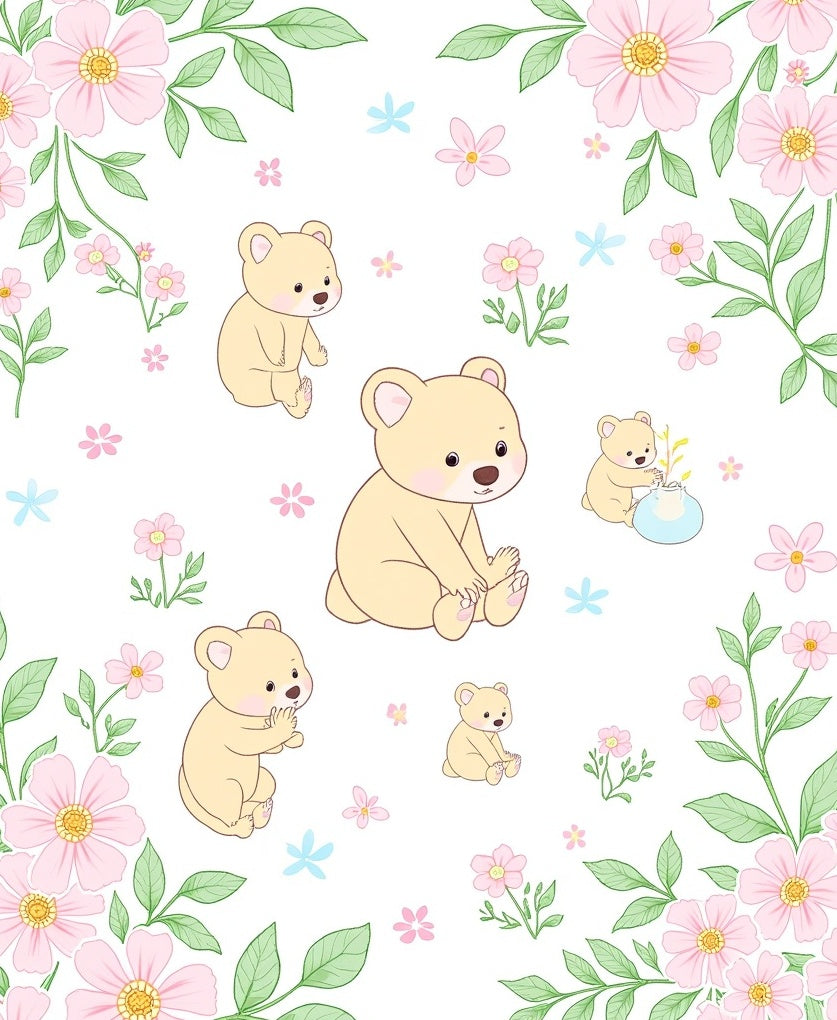 Whimsical Bear Floral Pattern Rug