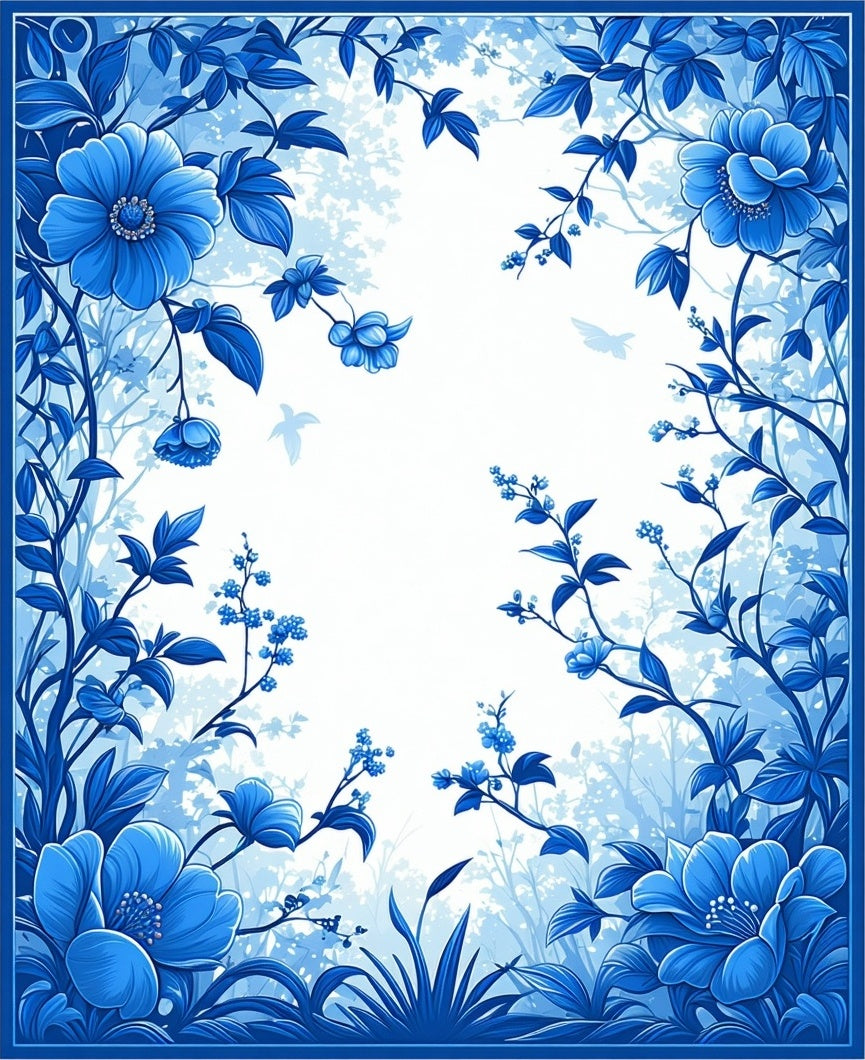 Classic Blue Floral Garden Pattern Rug