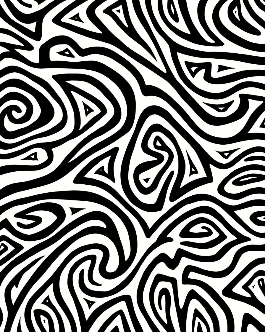 Black White Abstract Swirl Pattern Rug