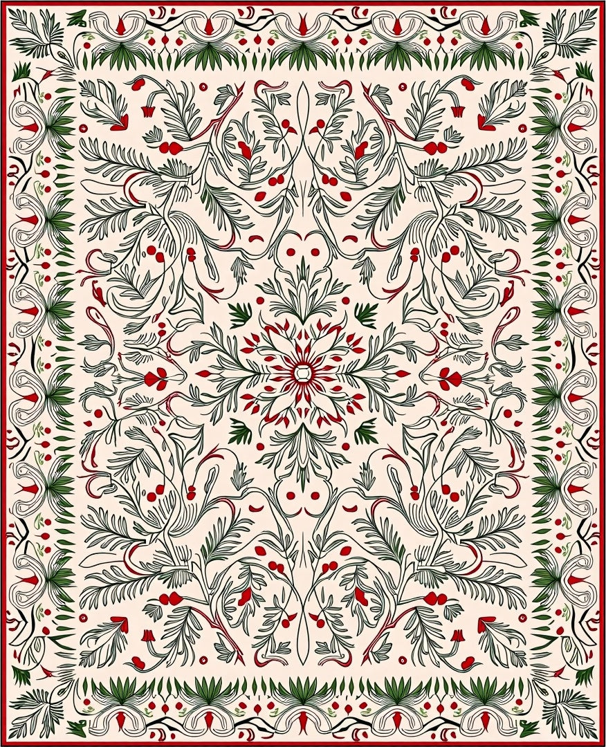 Crimson Cherry Blossom Scrollwork Medallion Rug