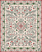 Crimson Cherry Blossom Scrollwork Medallion Rug