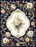 Ornate Floral Navy Swirl Design Rug