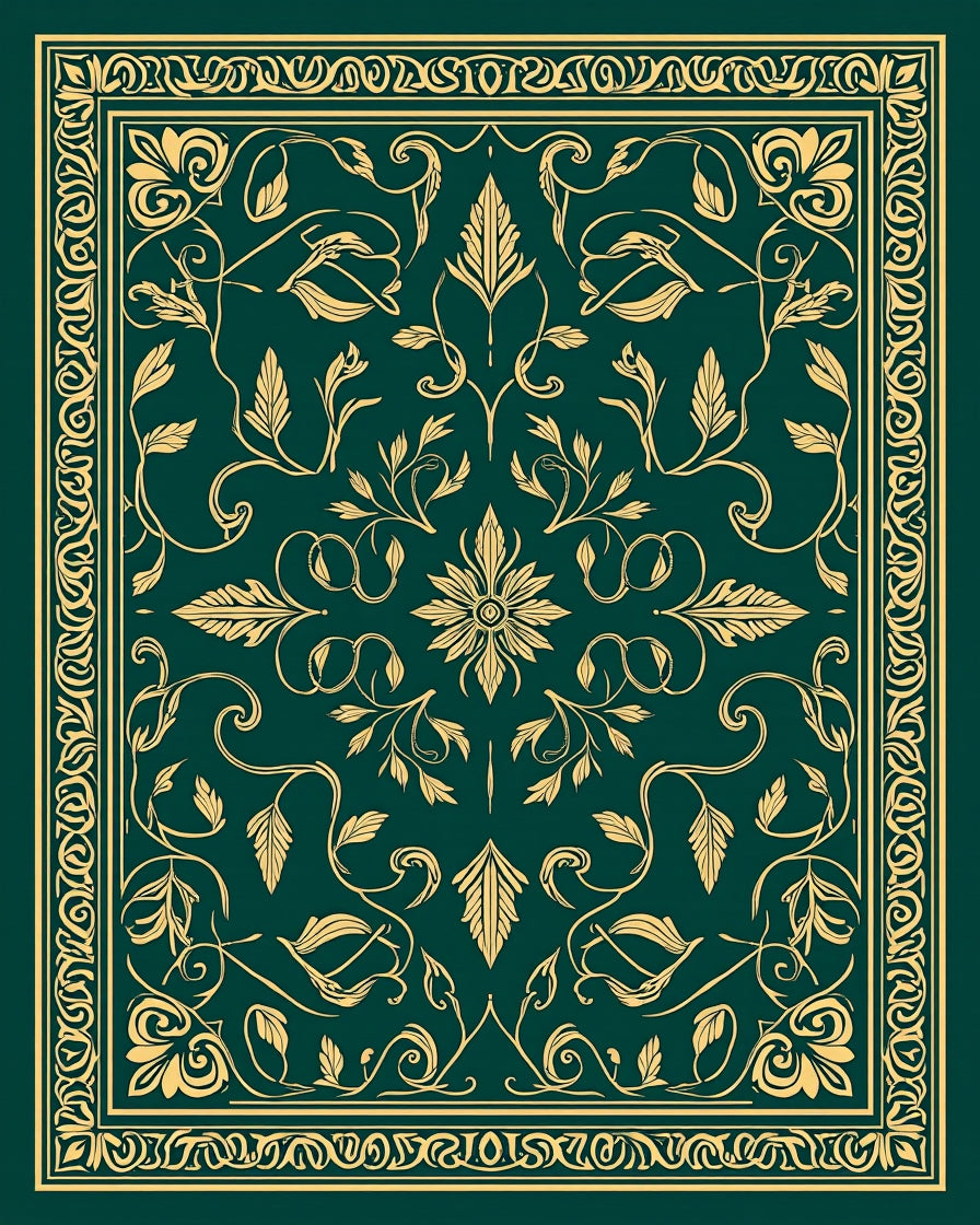 Elegant Golden Floral Vine Design Rug