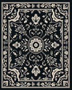 Black Cream Floral Intricate Pattern Rug