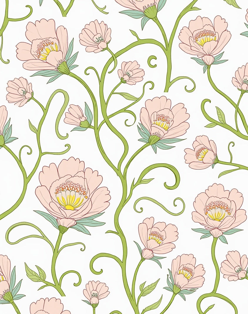 Romantic Pink Floral Vine Pattern Rug