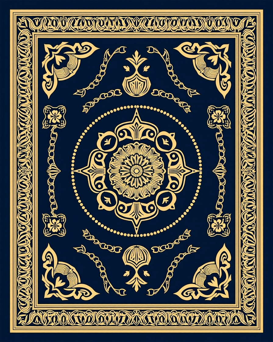 Elegant Gold Floral Border Rug