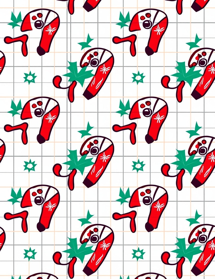Red Candy Cane Holly Grid Rug