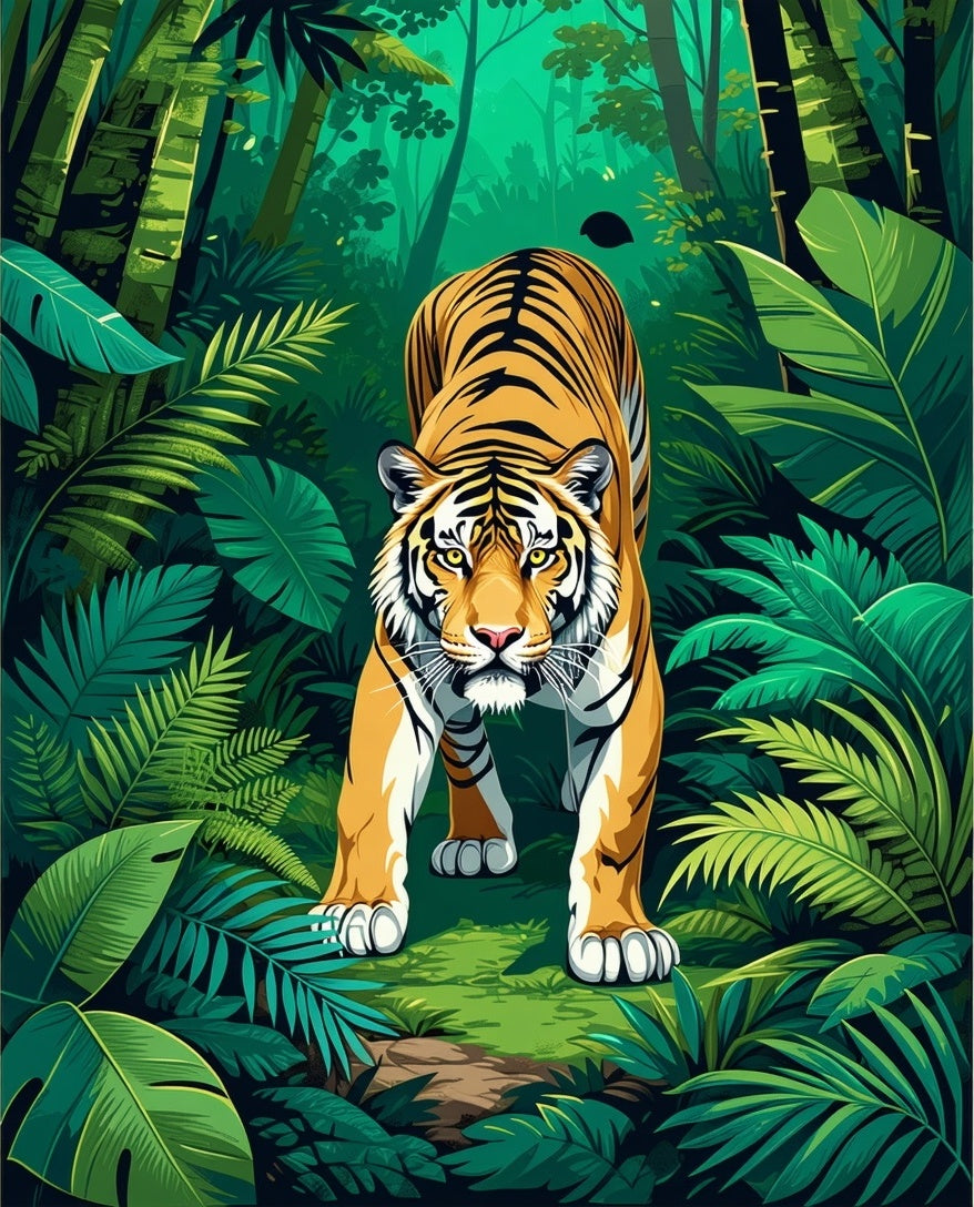Bold Tiger Jungle Scene Rug
