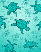 Playful Teal Turtle Seaweed Pattern Rug
