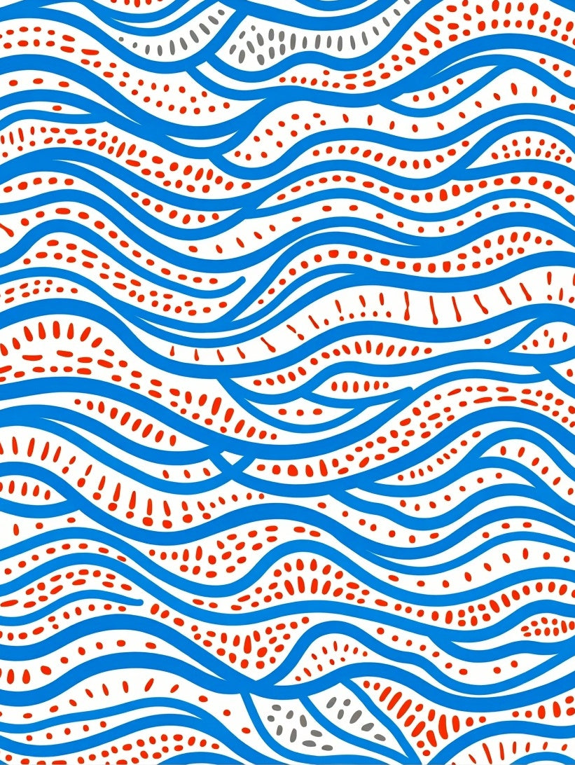Wavy Blue And Red Speckled Pattern Rug