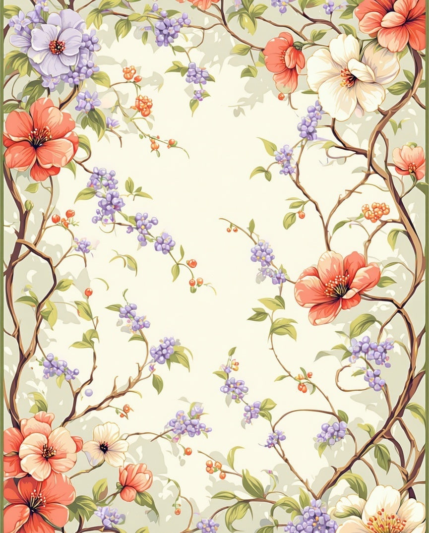 Spring Coral Flower Vine Pattern Rug