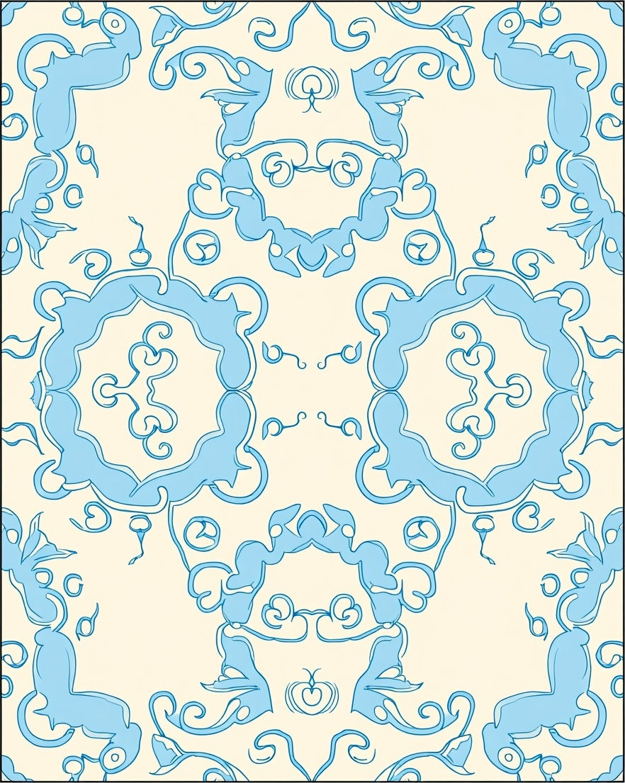 Light Blue Swirls Cream Pattern Rug