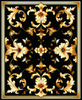 Black Gold Floral Damask Pattern Rug