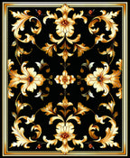 Black Gold Floral Damask Pattern Rug