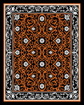 Vibrant Orange White Scroll Floral Design Rug