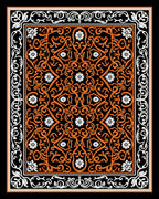 Vibrant Orange White Scroll Floral Design Rug