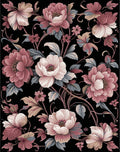 Vintage Floral Pattern Black Background Rug